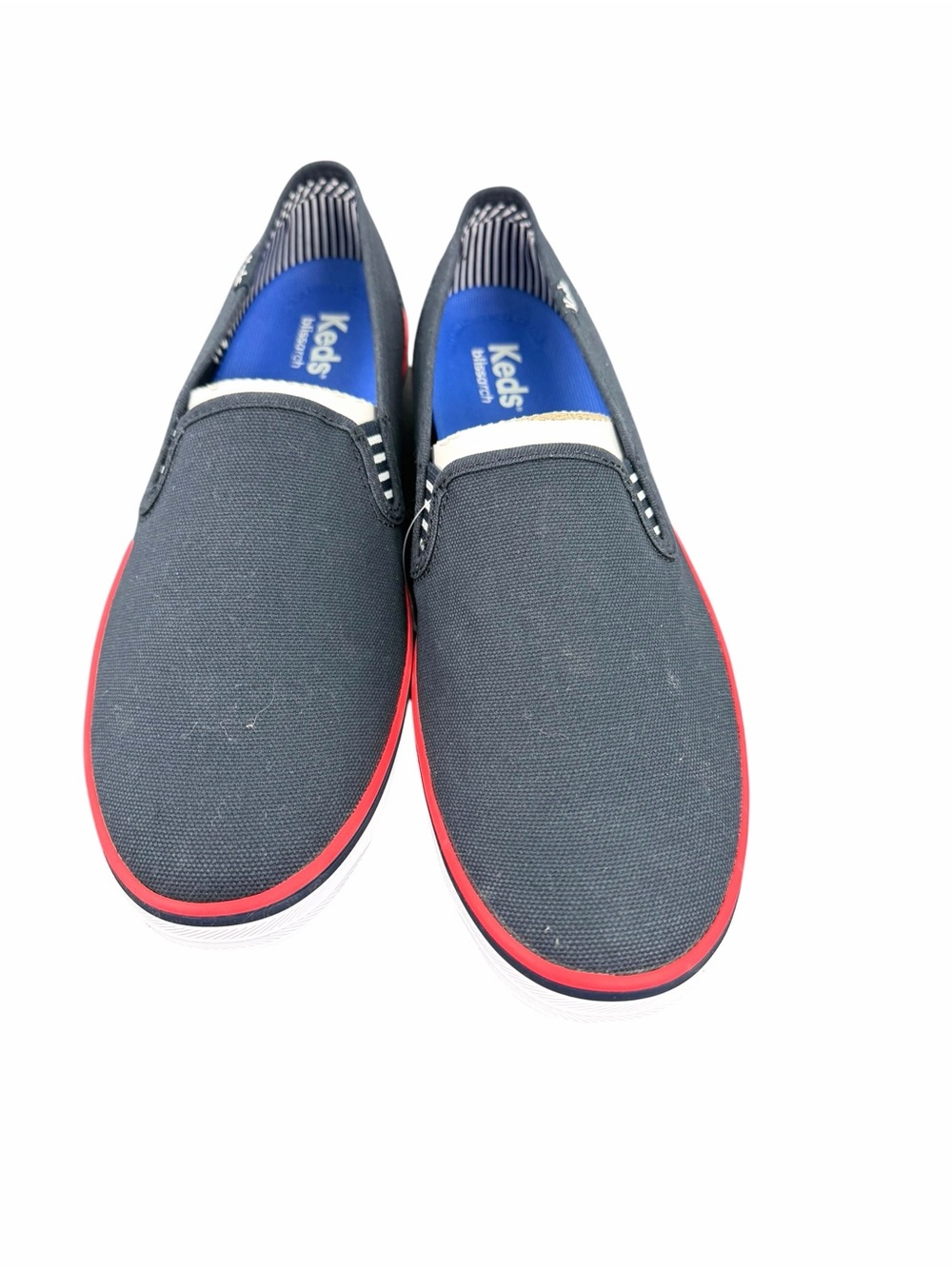 Keds Women’s Champion Navy Canvas Slip-On Flats with Red Trim NWT